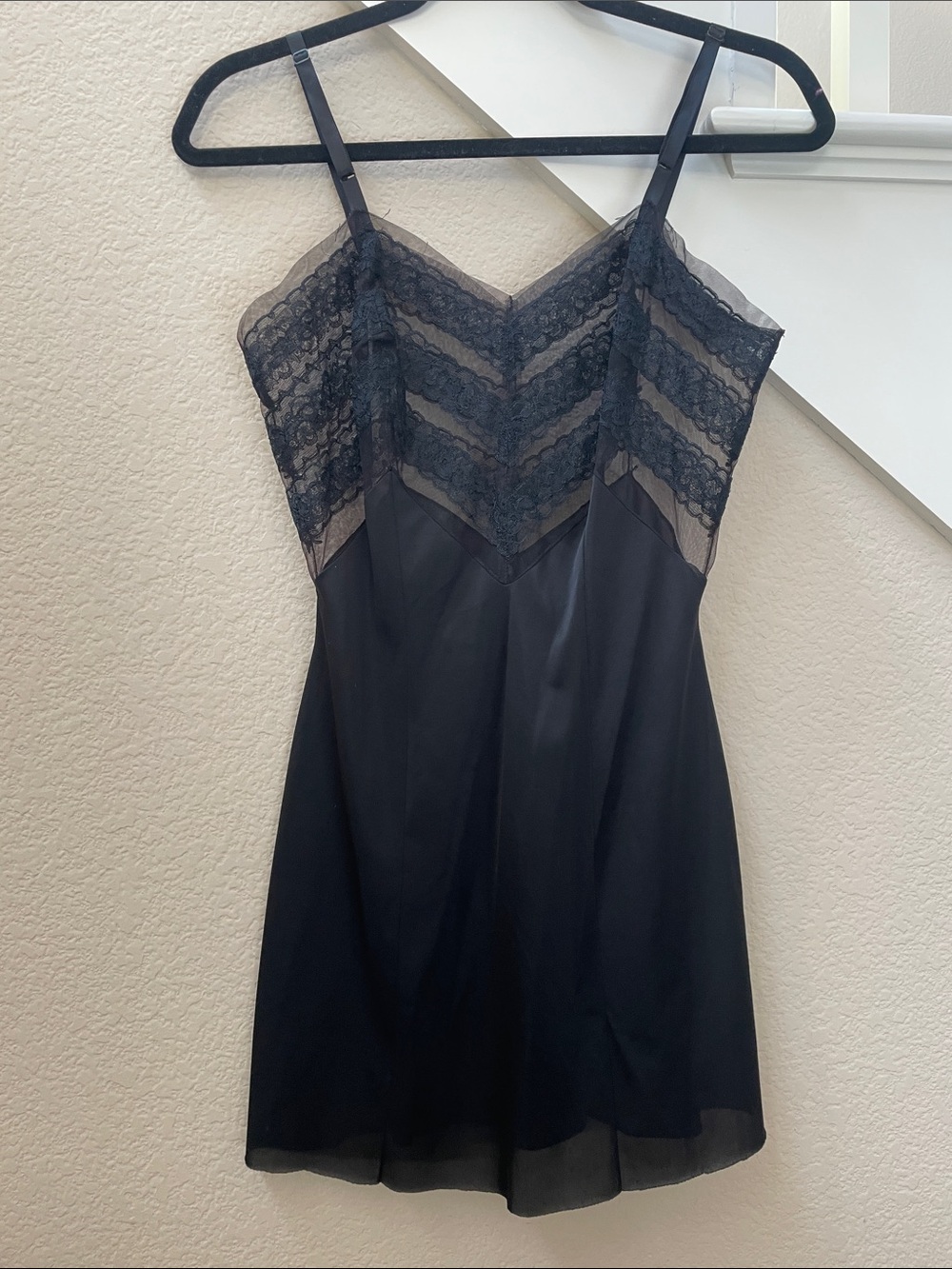 Vintage Vanity Fair Black Lace Trim Chimise